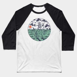 Skeleton Hunting Fish Baseball T-Shirt